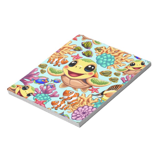 Sea Turtle Baby Happy and Süße Figur Notizblock (Rotiert)