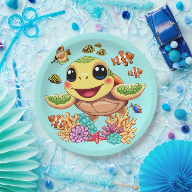 Sea Turtle Baby Happy and Süße Figur Pappteller (Party)