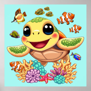 Sea Turtle Baby Happy and Süße Figur Poster