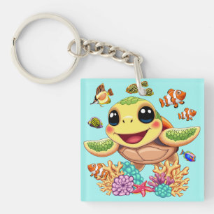 Sea Turtle Baby Happy and Süße Figur Schlüsselanhänger