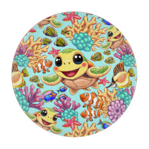Sea Turtle Baby Happy and Süße Figur Schneidebrett