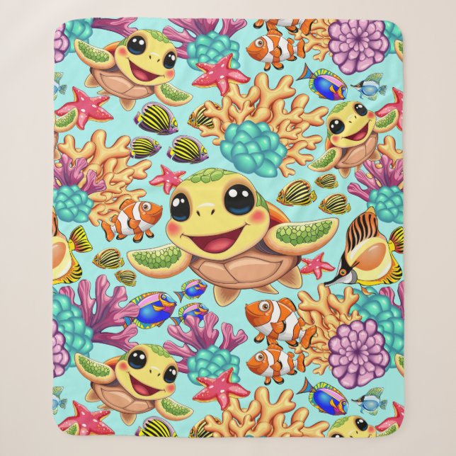Sea Turtle Baby Happy and Süße Figur Sherpadecke (Vorderseite)