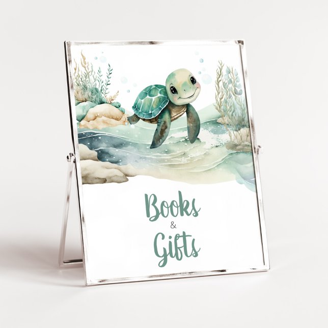 Sea Turtle Baby Shower Bücher und Geschenke Poster (A Little Hatching Is On the Way Baby Shower Books and Gifts Sign)