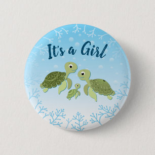 Sea Turtle Baby Shower Co-Ed Gender Neutral Button