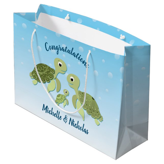 Sea Turtle Baby Shower Co-Ed Gender Neutral Große Geschenktüte (Rückseite Schrägansicht)