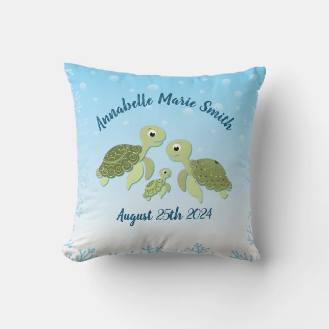 Sea Turtle Baby Shower Co-Ed Gender Neutral Kissen (Vorderseite)