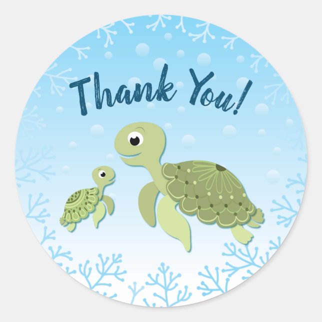 Sea Turtle Baby Shower Co-Ed Gender Neutral Runder Aufkleber (Vorderseite)