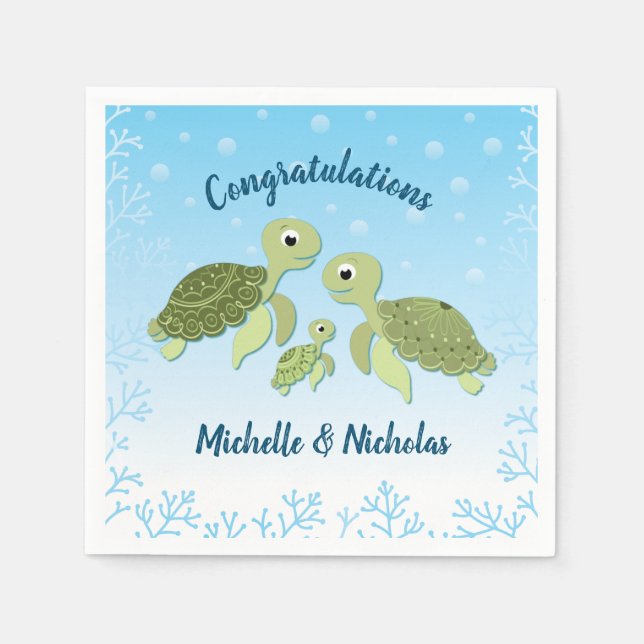 Sea Turtle Baby Shower Co-Ed Gender Neutral Serviette (Vorderseite)