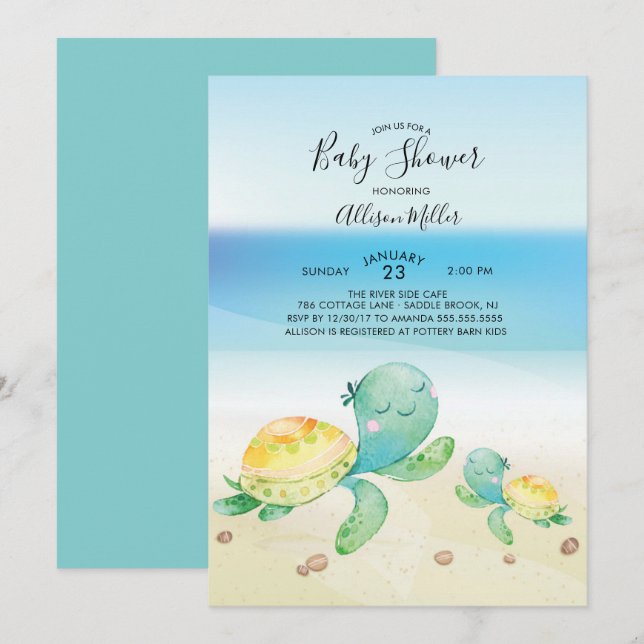 Sea Turtle Baby Shower Einladung (Vorne/Hinten)