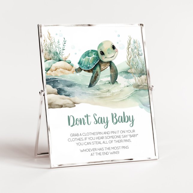Sea Turtle Baby Shower Say Baby nicht Poster (A Little Hatching Is On the Way Baby Shower Don't Say Baby Sign)