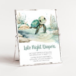 Sea Turtle Baby Shower Spate Night Diapers Poster