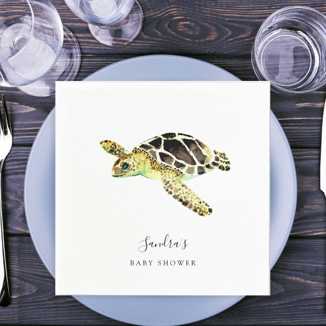Sea Turtle Baby Shower Wasserfarbe Minimal Serviette (Von Creator hochgeladen)