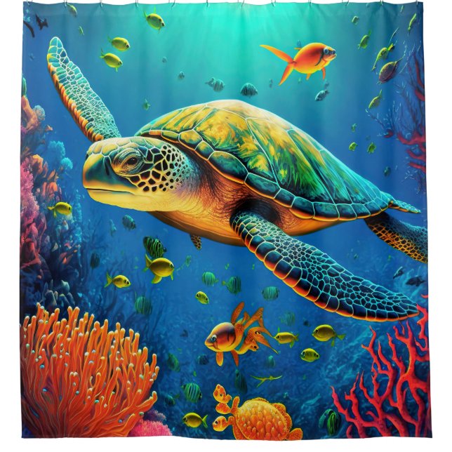Sea Turtle Beach House Meereslebewesen Duschvorhang (Vorderseite)