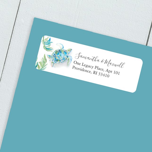 Sea Turtle Beach Rücksendeadresse (Florida beach return address label watercolor sea turtle by Victoria Grigaliunas of Do Tell A Belle)