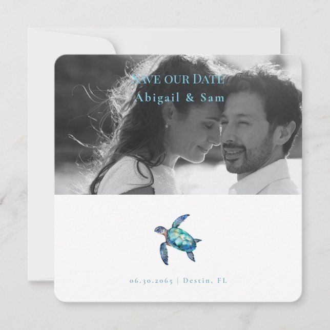 Sea Turtle Beach Wedding Foto Save the Date (Vorderseite)