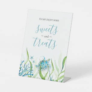 Sea Turtle Blue und Green Dessert Tabletop Zeichen Sockelschild