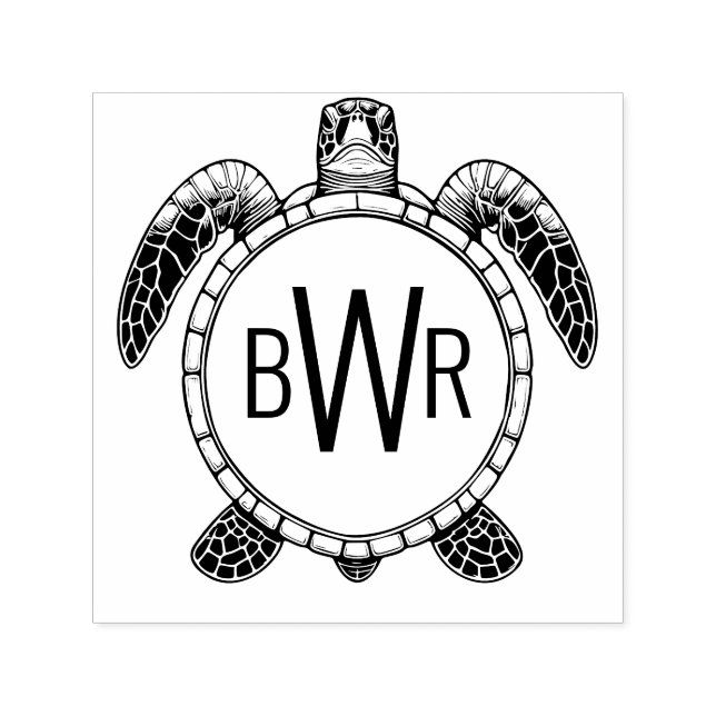 Sea Turtle Bly View 3 Initialen Monogramm #1 Permastempel (Design)