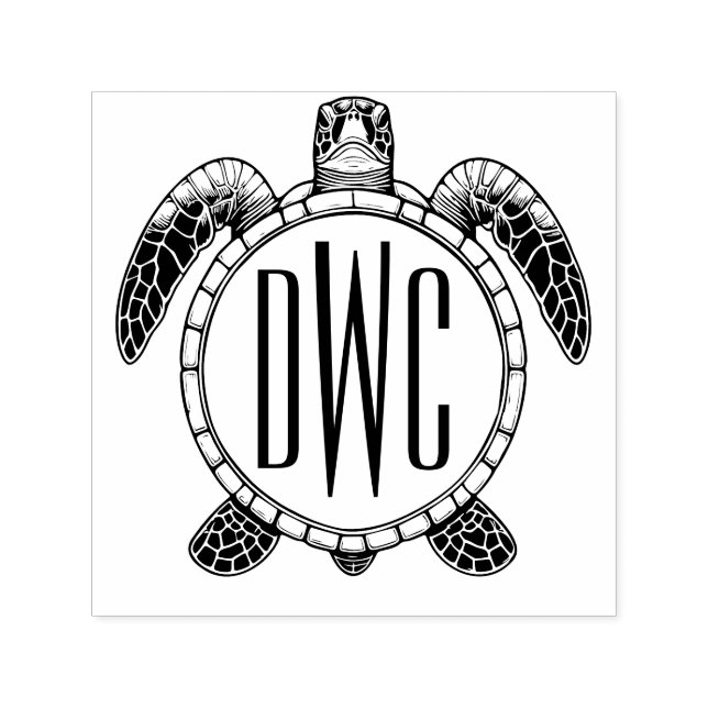 Sea Turtle Bly View 3 Initialen Monogramm #2 Permastempel (Design)