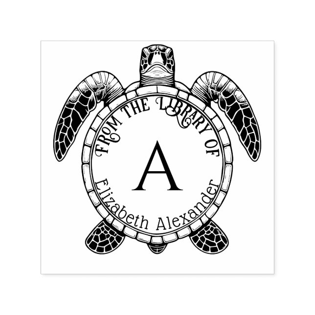 Sea Turtle Bly View Name Erstbibliothek Permastempel (Design)