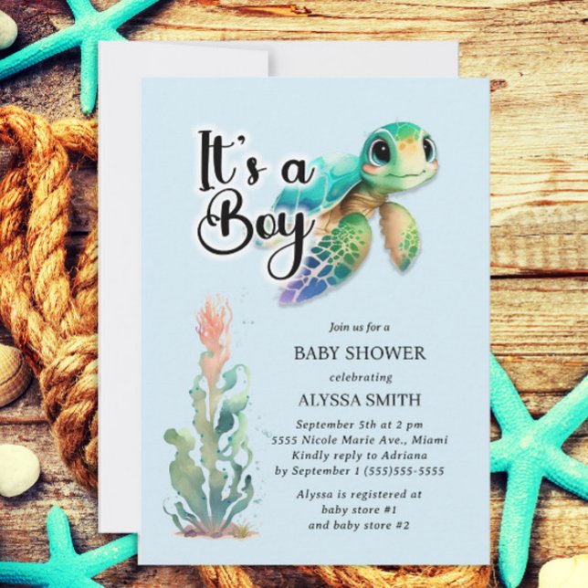 Sea Turtle Boy Baby Dusche Einladung (Von Creator hochgeladen)