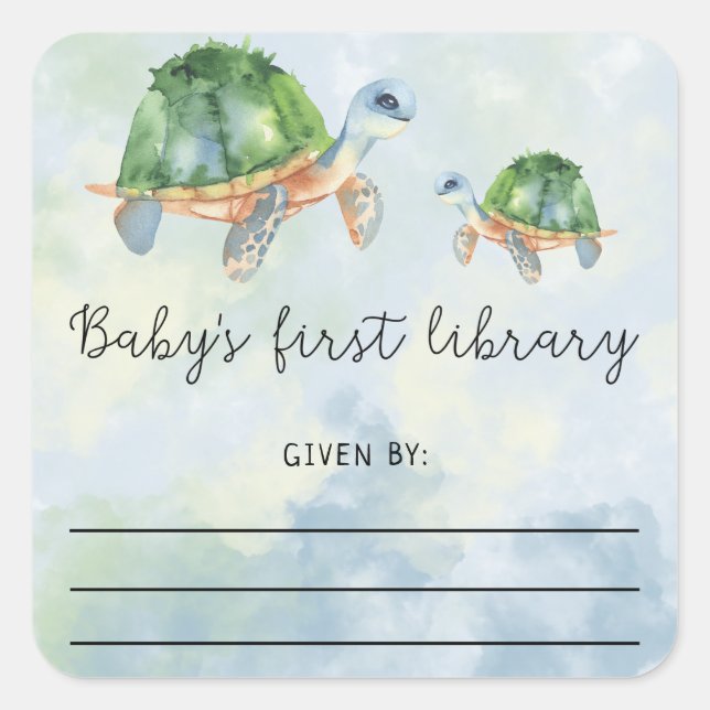 Sea Turtle - Buchzeichen, Babybücher Quadratischer Aufkleber (Vorderseite)
