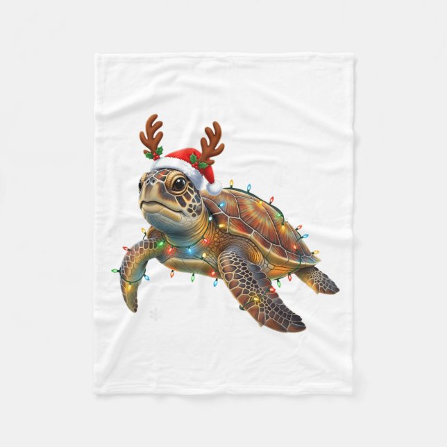 Sea Turtle Christmas Lights Funny Santa Hat Men Wo Fleecedecke (Vorderseite)