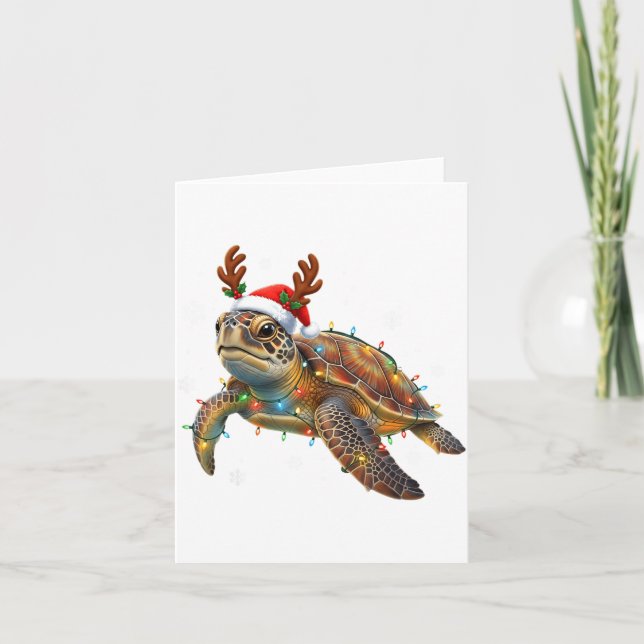 Sea Turtle Christmas Lights Funny Santa Hat Men Wo Karte (Vorderseite)