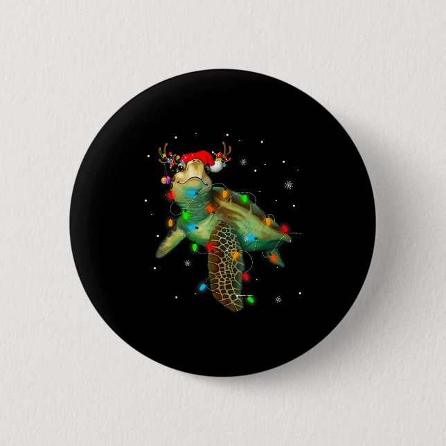 Sea Turtle Christmas Lights Funny Santa Hat Merry  Button (Vorderseite)