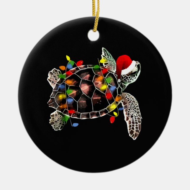 Sea Turtle Christmas Lights Funny Weihnachtsmannmü Keramik Ornament (Vorne)