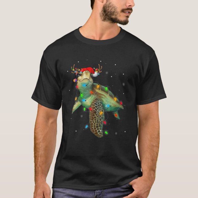 Sea Turtle Christmas Lights Funny Weihnachtsmannmü T-Shirt (Vorderseite)