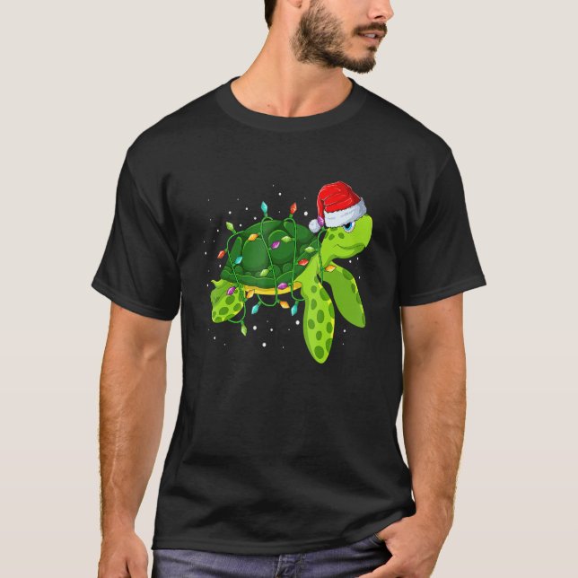 Sea Turtle Christmas Lights  Santa Hat Merry Chris T-Shirt (Vorderseite)