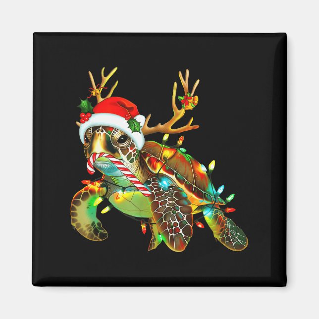 Sea Turtle Christmas Lights Santa Hat Merry Christ Magnet (Vorne)