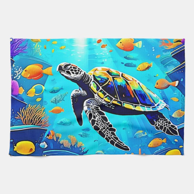 Sea Turtle Coref Reef Art Geschirrtuch (Horizontal)