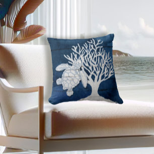 Sea Turtle Cortle Beach House Navy Vintag Kissen