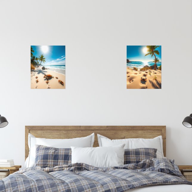 Sea Turtle & Crabs on Tropical Beach – Serene Ocea (Chambre à coucher)