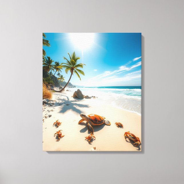 Sea Turtle & Crabs on Tropical Beach – Serene Ocea Leinwanddruck (Vorderseite)