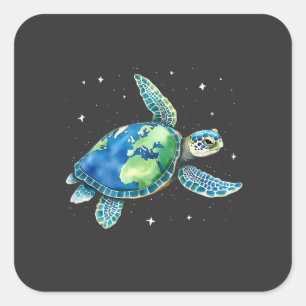 Sea Turtle Earth Day 2025 Sea Animals Quadratischer Aufkleber