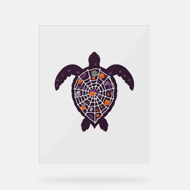 Sea Turtle Halloween Spider-web Pumpkin Ghost Hall Acrylschild (Vorderseite)