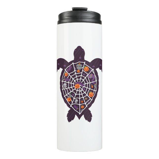 Sea Turtle Halloween Spider-web Pumpkin Ghost Hall Thermosbecher (Vorderseite)