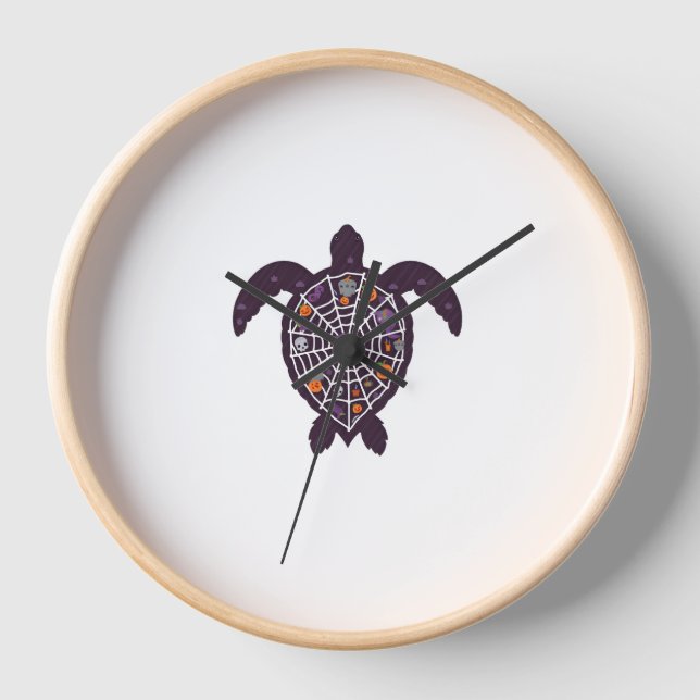 Sea Turtle Halloween Spider-web Pumpkin Ghost Hall Uhr (Vorderseite)
