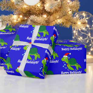 Sea Turtle in einer Weihnachtsmannmütze Happy Holi Geschenkpapier