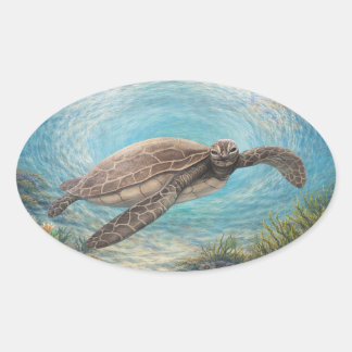 Sea Turtle in Ocean Vortex Ovaler Aufkleber