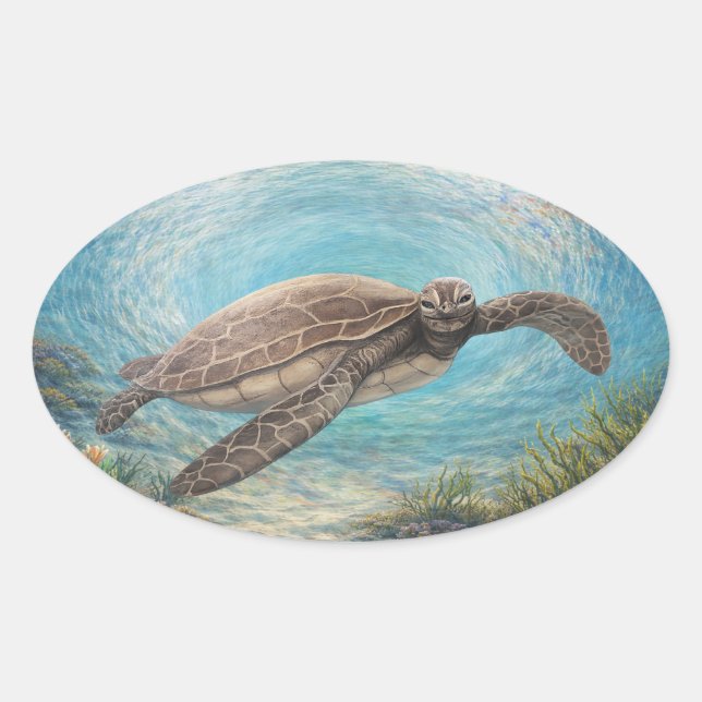Sea Turtle in Ocean Vortex Ovaler Aufkleber (Vorderseite)