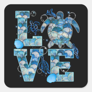 Sea Turtle Liebe Shirt Ocean Beach Tierfreunde Quadratischer Aufkleber