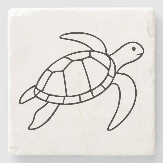 Sea Turtle Line Art – Minimalist Marine Animal Steinuntersetzer (Vorderseite)