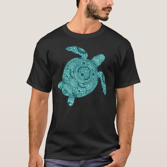 Sea Turtle Mandala Muster T-Shirt (Vorderseite)