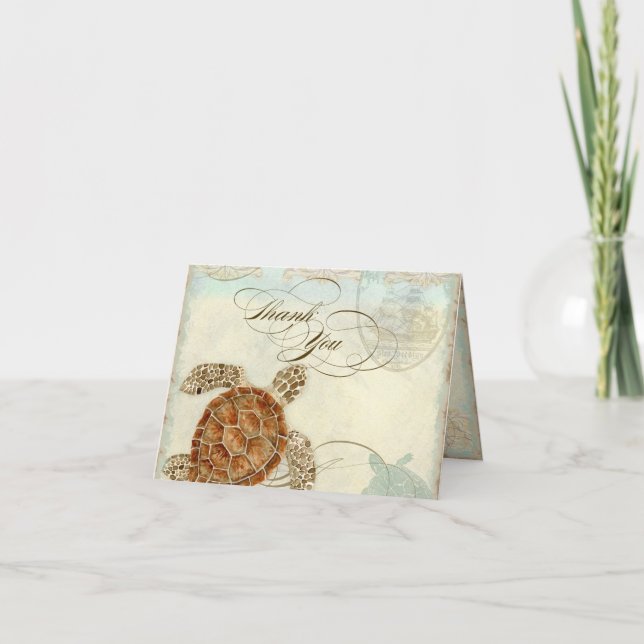 Sea Turtle Modern Coastal Ocean Beach Wirbel Style Dankeskarte (Vorderseite)