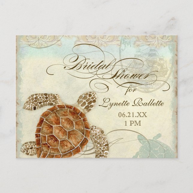 Sea Turtle Modern Coastal Ocean Beach Wirbel Style Einladungspostkarte (Vorderseite)