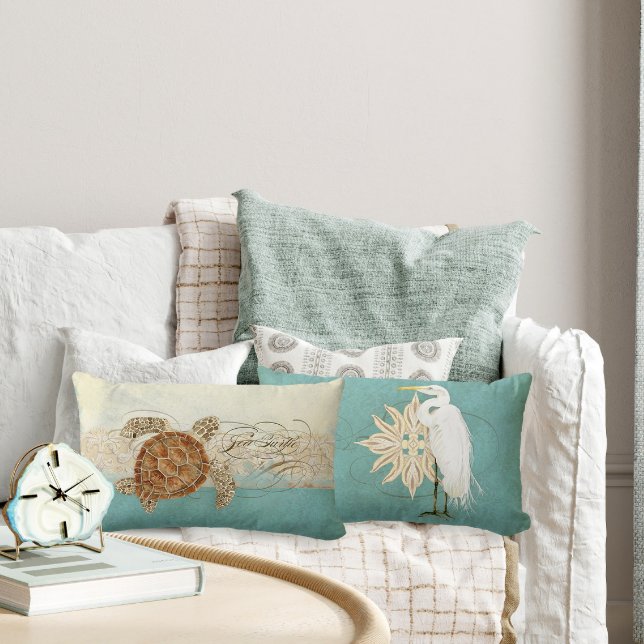 Sea Turtle Modern Coastal Ocean Beach Wirbel Style Lendenkissen (Von Creator hochgeladen)