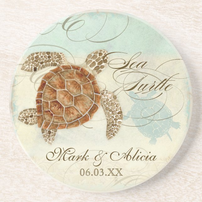 Sea Turtle Modern Coastal Ocean Beach Wirbel Style Untersetzer (Vorne)